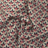 Crêpe viscose imprimé graphique rouge fond blanc cassé