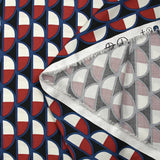Viscose satin with burgundy half-moon print and black background