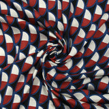 Viscose satin with burgundy half-moon print and black background
