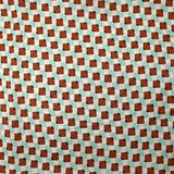 Viscose satin with brown and mint superimposed check print on an ecru background