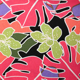 Lin viscose imprimé jardin tropical rose corail fond noir