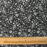 Crepon viscosa lurex rayas cachemira plata fondo negro