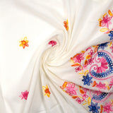 Yrena scalloped embroidered cotton veil in royal blue, orange and fuchsia off-white background