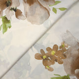 Cotton printed flowers in natural brown and green off-white background