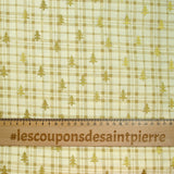 Coton de Noël imprimé tartan et sapin doré fond écru