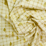 Coton de Noël imprimé tartan et sapin doré fond écru