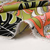 Lin viscose imprimé pluie de monsteras fond vert