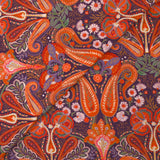 Velours de coton côtelé imprimé cachemire orange fond violet