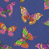 Velours de coton côtelé imprimé papillons fond indigo