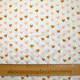 Double-sided quilted cotton polka dots and hearts white background per meter