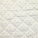 Double-sided quilted cotton polka dots and hearts white background per meter
