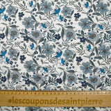 Double-sided quilted cotton Mayla blue flowers white background per meter