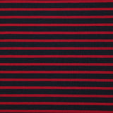 Jersey de coton rayé fraise fond bleu nuit