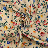 Polyester satin herbarium print light beige background