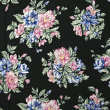 Viscose crepe printed navy flowers and old pink black background