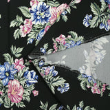 Viscose crepe printed navy flowers and old pink black background