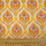 Doublure twill de viscose imprimé tapisserie orange fond jaune beurre