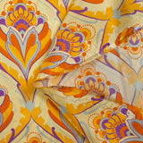 Doublure twill de viscose imprimé tapisserie orange fond jaune beurre