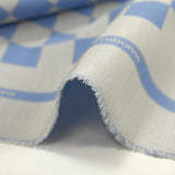 Jacquard de laine mélangée damier gris et bleu
