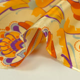 Doublure twill de viscose imprimé tapisserie orange fond jaune beurre