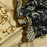 Cotton voile with heritage print, coffee background