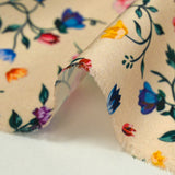 Polyester satin herbarium print light beige background