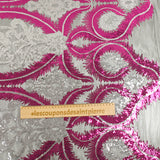 Tulle Sequin Royal Feathers Silver and Fuchsia