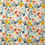 Double-sided quilted cotton Mayla salmon flowers white background per meter