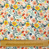 Double-sided quilted cotton Mayla salmon flowers white background per meter