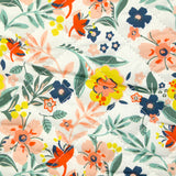 Double-sided quilted cotton Mayla salmon flowers white background per meter