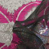 Tulle Sequin Royal Feathers Silver and Fuchsia