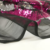 Tulle Sequin Royal Feathers Silver and Fuchsia