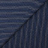 Tissu tailleur 100% laine rayé bleu et blanc fond marine