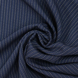 Tissu tailleur 100% laine rayé bleu et blanc fond marine