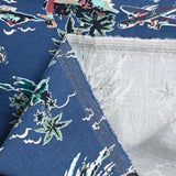 Lino y algodón estampado trópico hawaiano fondo azul.