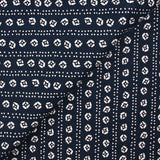 Viscose linen printed flowers and dotted striped navy background