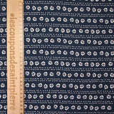 Viscose linen printed flowers and dotted striped navy background