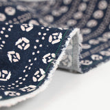 Viscose linen printed flowers and dotted striped navy background