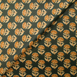 Velours ras imprimé ornement floral fond kaki foncé