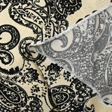 Twill de viscose imprimé ombre cachemire noir fond écru