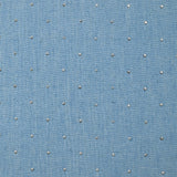 Cotton chambray decorated with rhinestones on a sky blue background