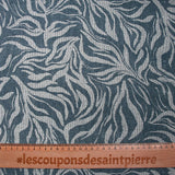 Crêpe viscose imprimé pointillisme feuilles ondulées bleu denim