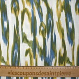 Viscose crepe printed abstract waves green and blue white background