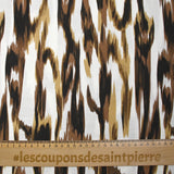 Crepe de viscosa estampado ondas abstractas marrón fondo blanco