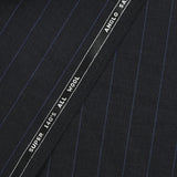 100% wool Super 140's suit fabric with blue stripes, anthracite gray background