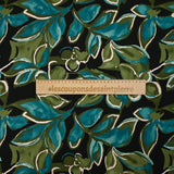 Twill de viscose imprimé nature en peinture turquoise et kaki fond noir