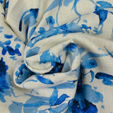 Lino viscosa estampado niebla botánica azul