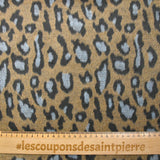 Jacquard de polyester peigné léopard bleu fond beige