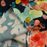 Lin viscose imprimé ballons multicolores fond marine