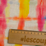 Lin viscose imprimé quadrillage arc-en-ciel fond écru